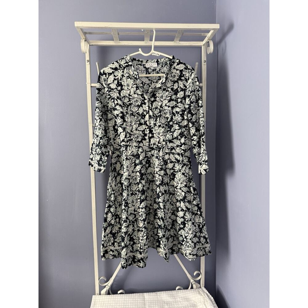 Suncoo Paris Eyelet Fit Flare Robe Castor Floral Dress Sleeve Cottage T3 Sz 8